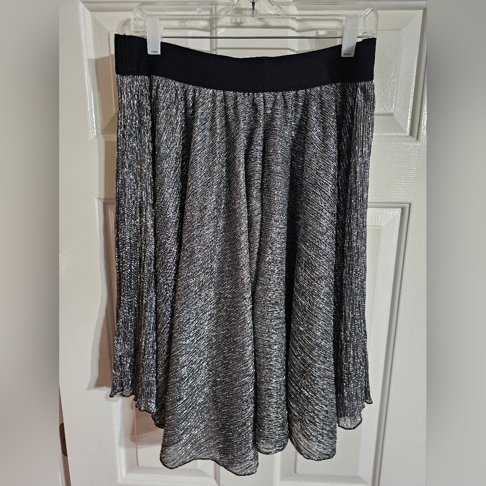Cato Women’s L Midi Skirt Silver Black Metallic Pleated Y2K Preppy Party Sparkle - Picture 3 of 6